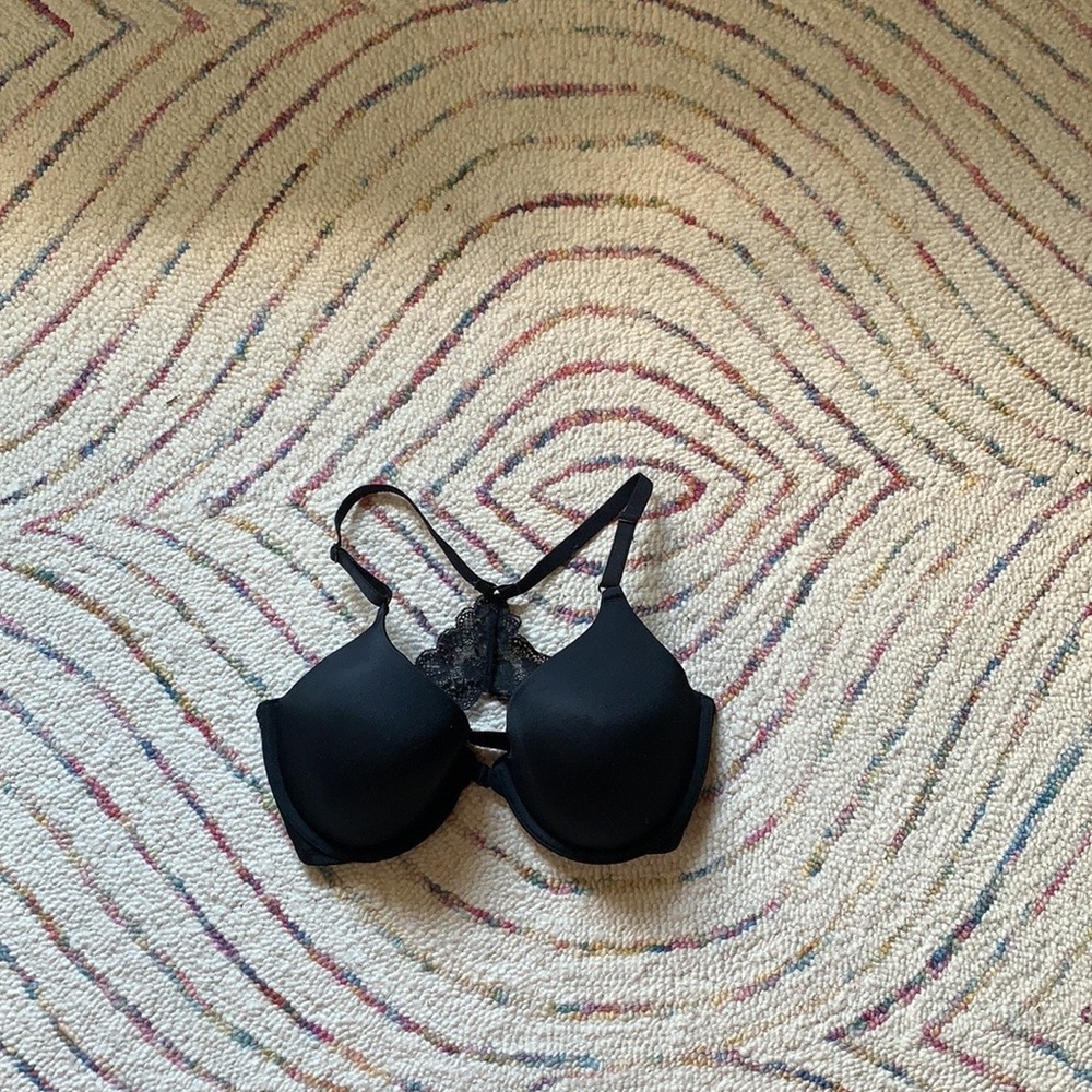 Black front clasp bra with lace back